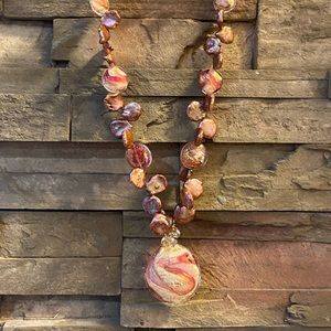 Rose gold Murano pendant with Baroque coin pearls